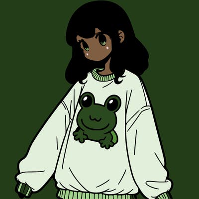 girl wearing frogging sweatshirt