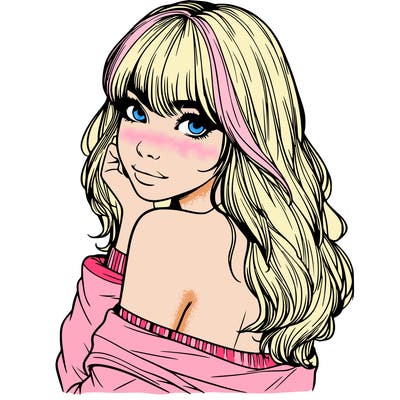 realistic girl with bangs looking over her shoulder