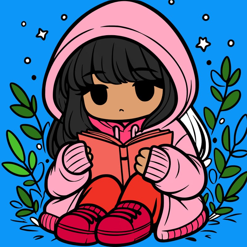 girl in oversized hoodie reading a book