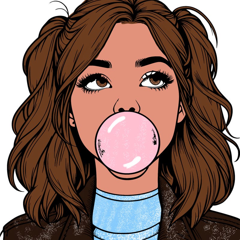 realististic girl blowing bubble -gum