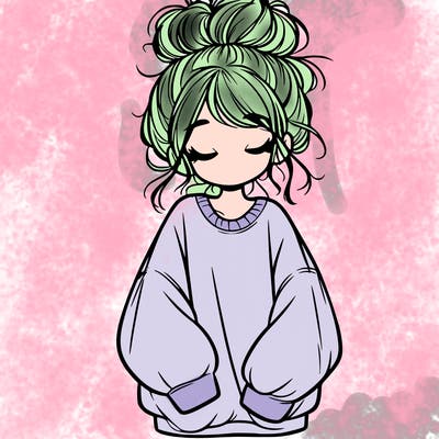 girl with baggy sweatshirt and messy bun