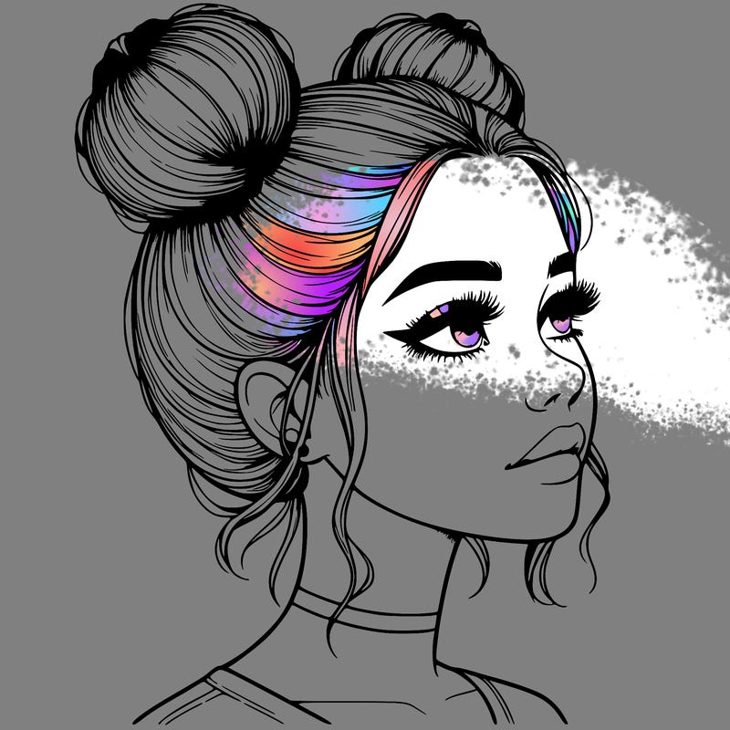 realistic girl with buns on the top of her head