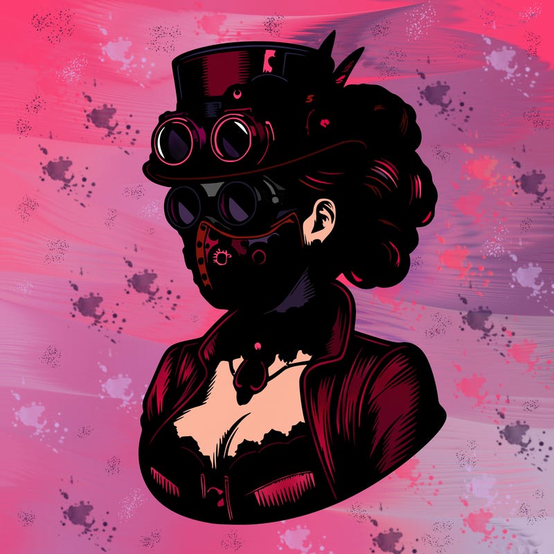 steam punk lady with mask realistic