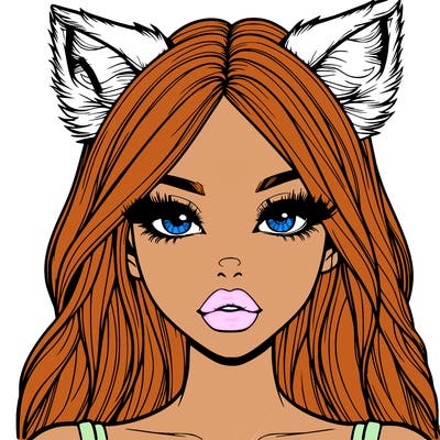 realistic girl with fox ears and realistic lips