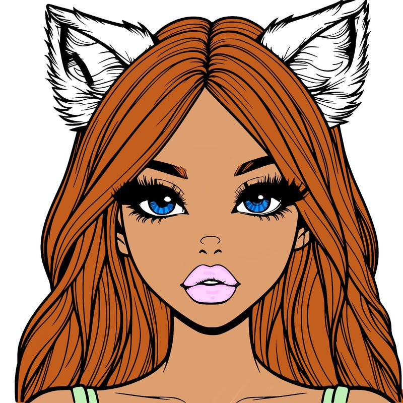 realistic girl with fox ears and realistic lips