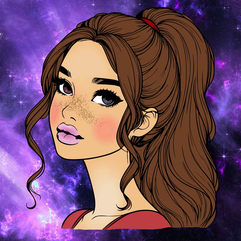 realistic girl with a ponytail on her hair and lips