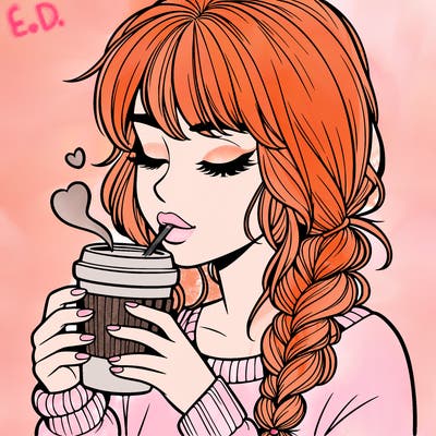 realistic girl drinking coffee