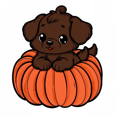 cute little puppy in a pumpkin