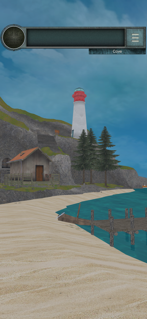 Faro y escena costera en Escape Game Castaway