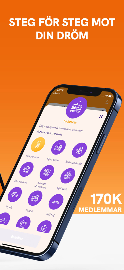 Interfaz de la aplicación NOWO que muestra diferentes categorías para metas de ahorro personalizadas como jubilación y viajes.
