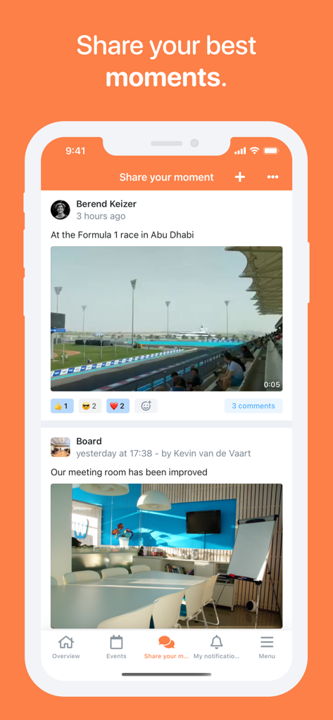 Socie - Mobile interface of the Socie app displaying a social feed for sharing moments and updates within a private community group.
