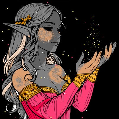 realistic elf girl doing magic