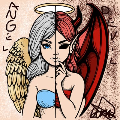 realistic angel half demon