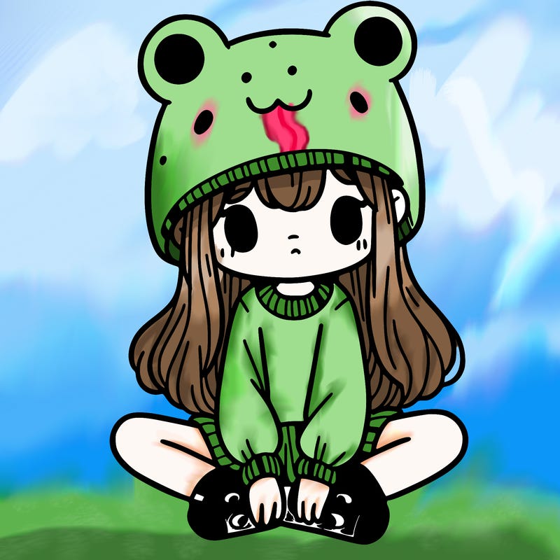 a girl wearing a frog hat and some frog socks