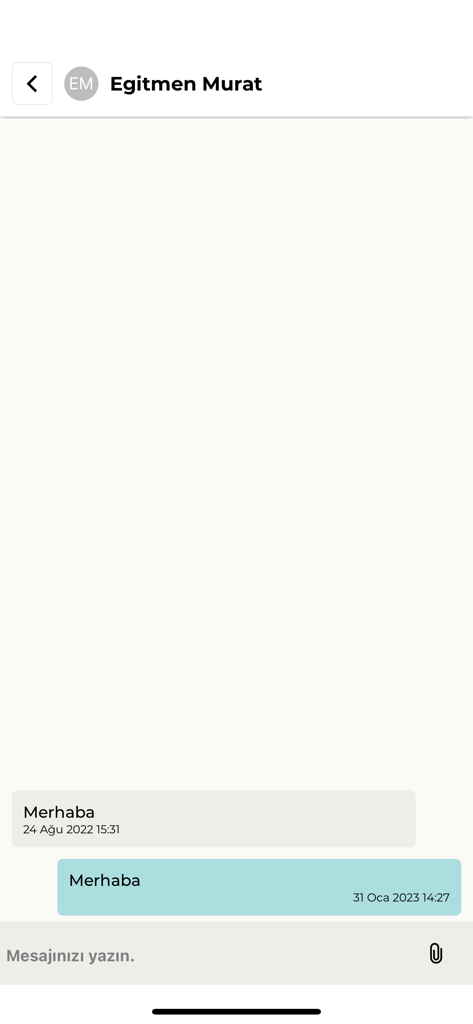 K365 - A chat screen within the K365 app showing a message exchange between a student and an instructor named Murat.