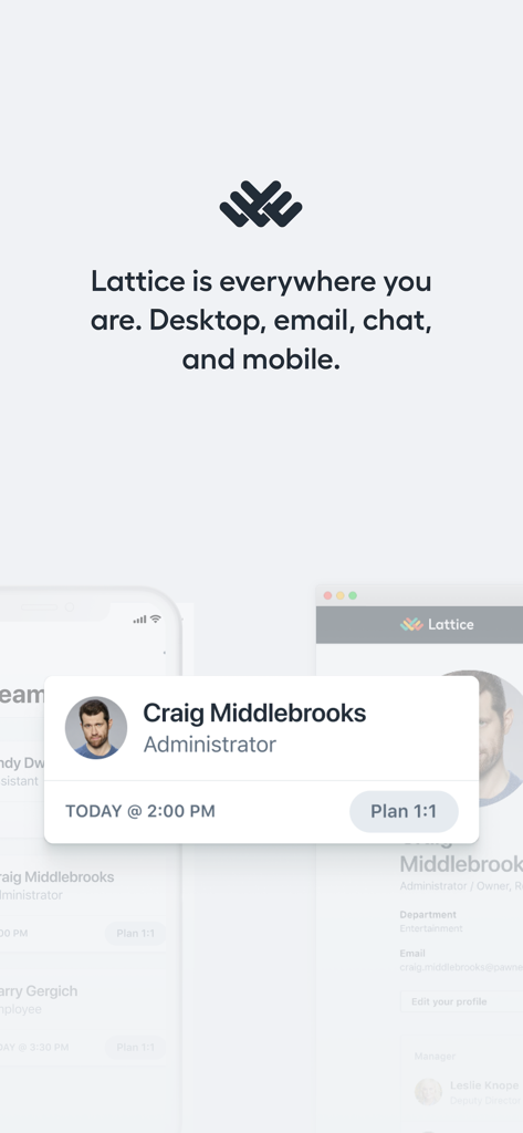 Lattice platform showing seamless integration across mobile and desktop devices for employee 1 on 1 planning