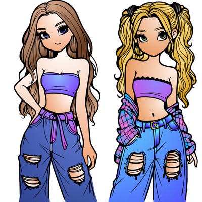 2 girls in crop tops and baggy jeans ripped