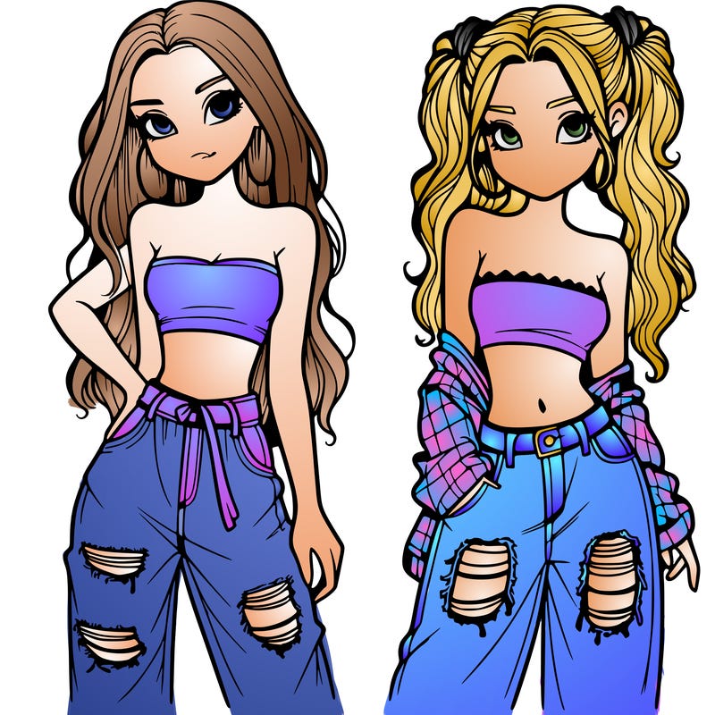 2 girls in crop tops and baggy jeans ripped
