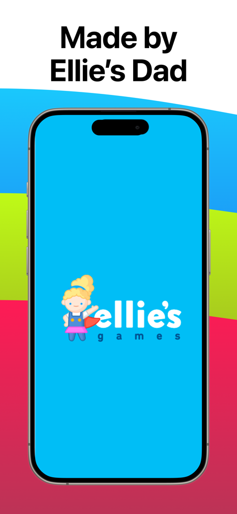 Color Dots for Baby & Infants - Logo do aplicativo Ellie's Games em uma tela de iPhone com o texto Feito por Papai da Ellie