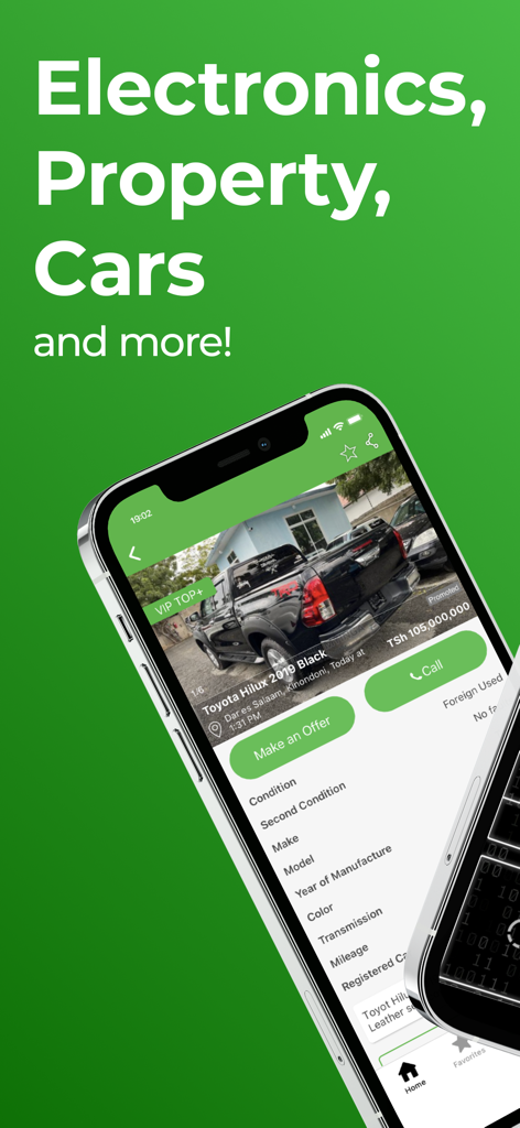 Jiji Tanzania - A smartphone screen showing a vehicle listing for a Toyota Hilux on the Jiji Tanzania classifieds marketplace app.