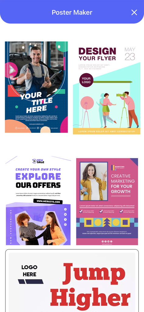 Poster Maker + Flyer Maker . - Une collection de modèles de flyers et d'affiches professionnels pour le marketing des petites entreprises