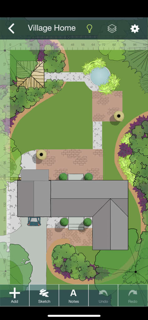 Yard Planner - Top-down 2D landscape design of a property in the Yard Planner app