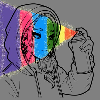 a realistic girl, spray painting