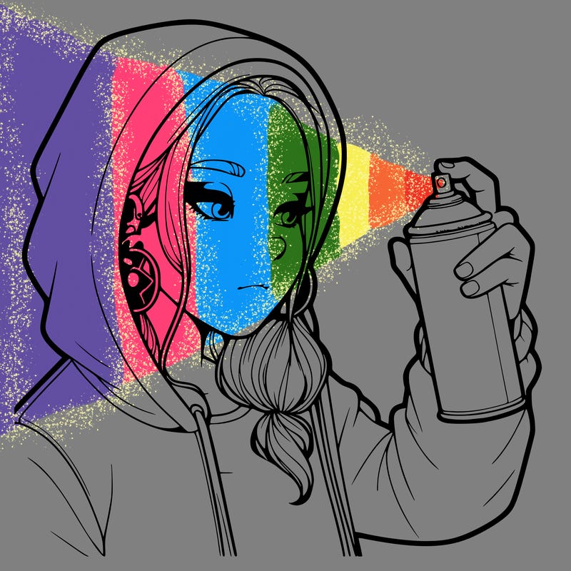 a realistic girl, spray painting