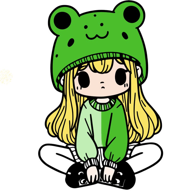 a girl wearing a frog hat and some frog socks