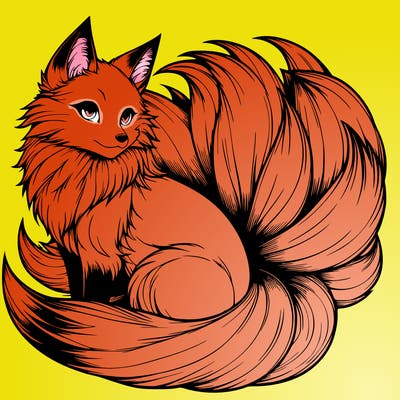 realistic detailed 9 tailed anime fox