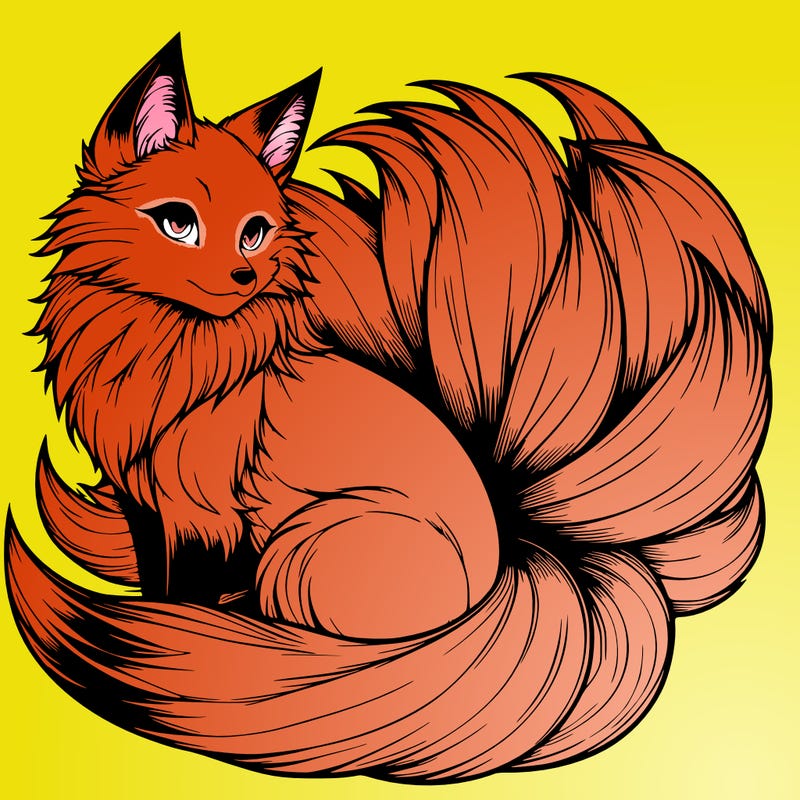 realistic detailed 9 tailed anime fox