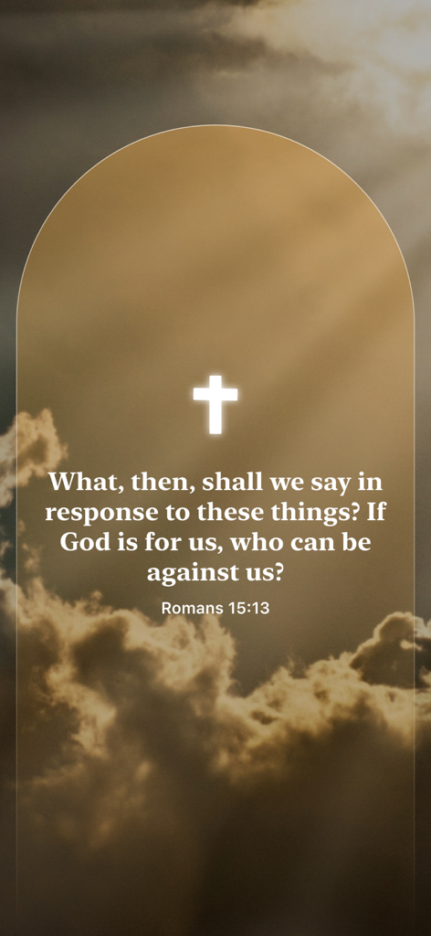 Christian: Devotional & Faith - A Bible verse about faith displayed on a golden background with clouds and a white cross.