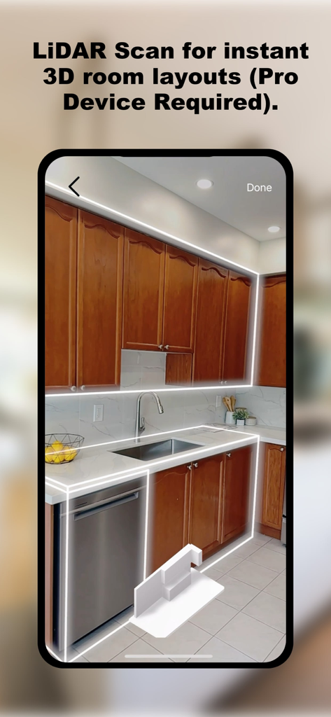 LiDAR scan of a kitchen for instant 3D room layout using ARKitchen