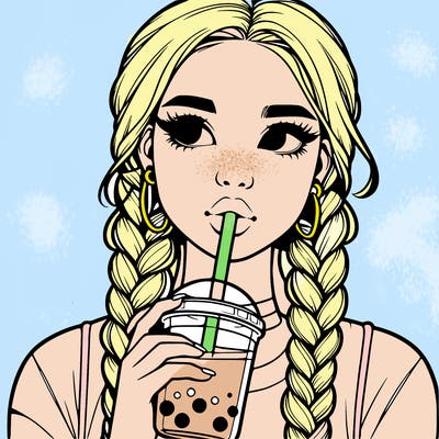 realistic girl with braided hair drinking boba