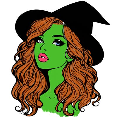 realistic witch girl with wavy hair and lips