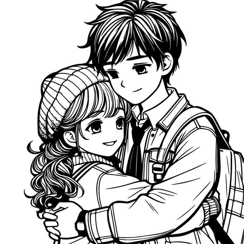 realistic girl and boy hugging