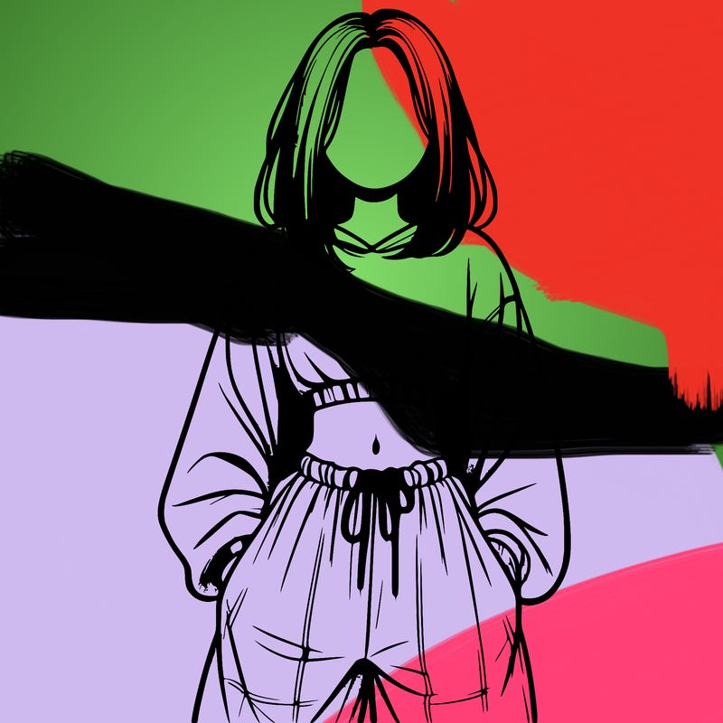 realistic girl faceless with baggy pants and a crop top