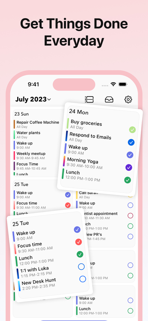Daily Schedule Planner - MyDay - Aesthetic daily schedule planner app interface showing task checklists and time blocking on a mobile phone screen