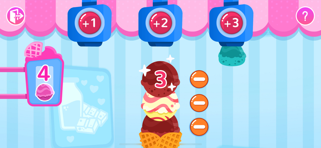 Fun Cooking games for Kids - Un minijuego interactivo de conteo para niños con bolas de helado y coloridas herramientas matemáticas.