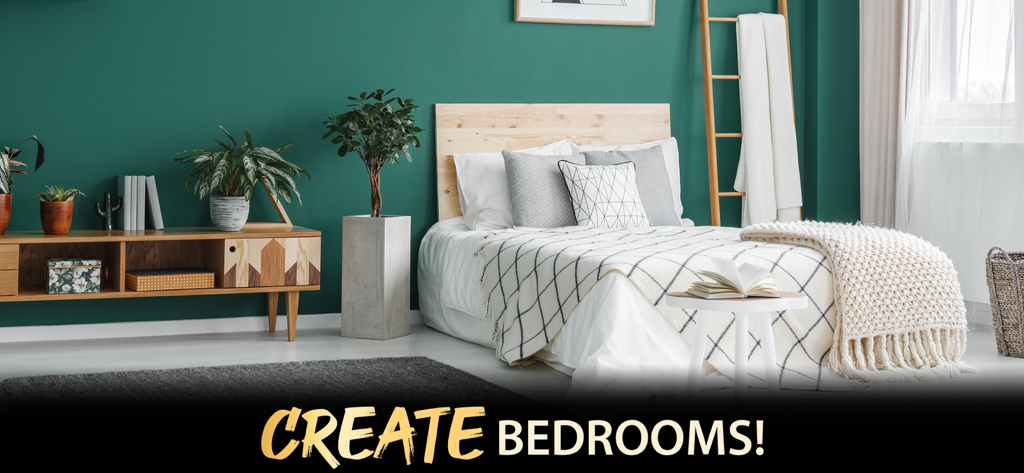 My Home Design Luxury Makeover - A modern luxury bedroom with teal walls and stylish wooden furniture