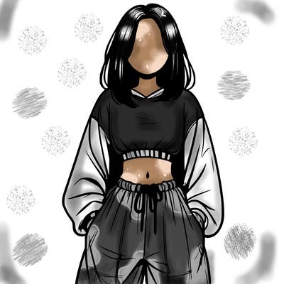 realistic girl faceless with baggy pants and a crop top