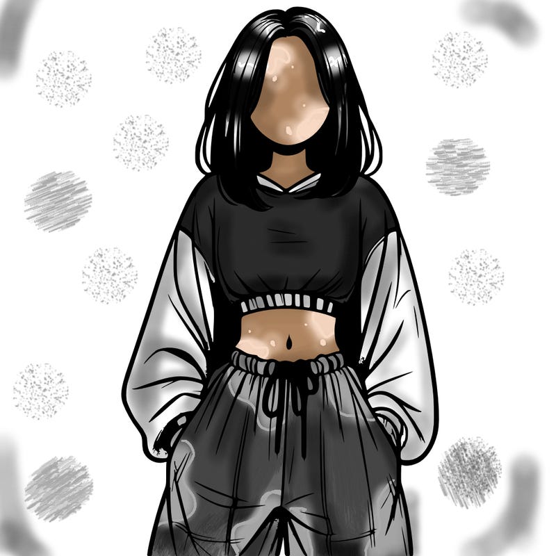 realistic girl faceless with baggy pants and a crop top
