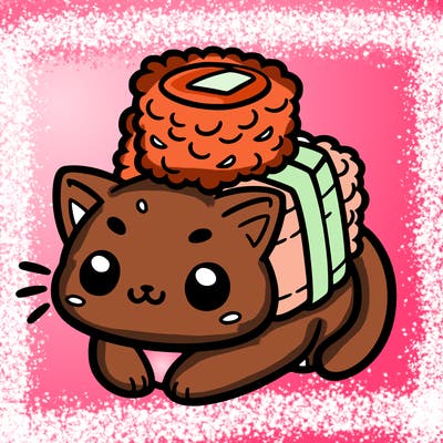 cute cat with sushi on its head