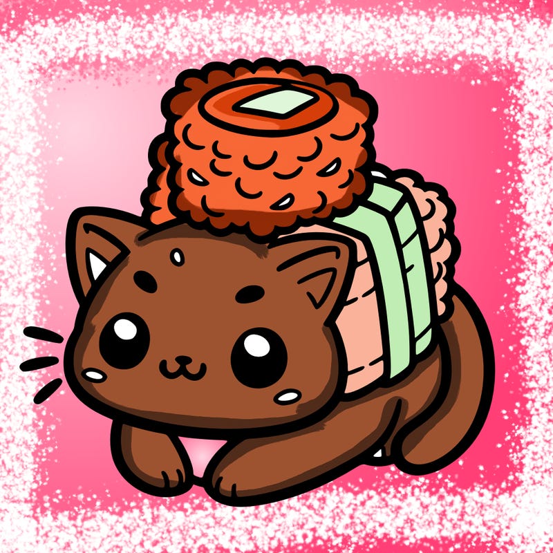 cute cat with sushi on its head