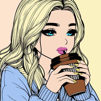 realistic girl drinking coffee