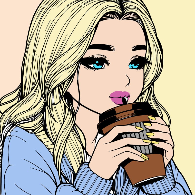 realistic girl drinking coffee