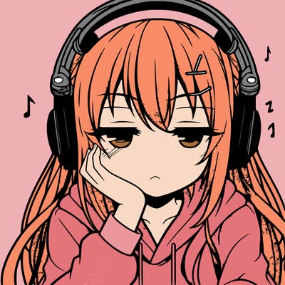 tired anime girl with head phones