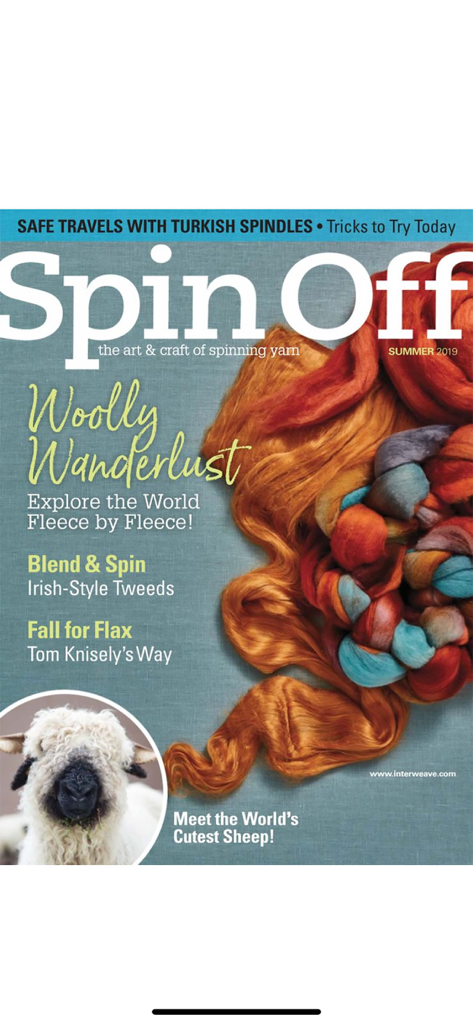 Spin Off Magazine - Front cover of the Spin Off Magazine Summer 2019 issue featuring colorful wool fibers and a sheep.