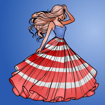 realistic woman with dress flowing in the wind