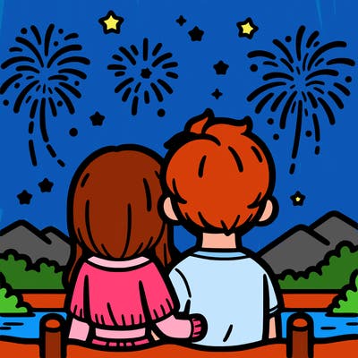 couple watching fireworks